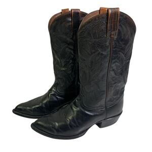 TONY LAMA Boots Vintage 9.5 D Black‎ Cowboy Calf Leather w/Lizard Wingtip CY3505
